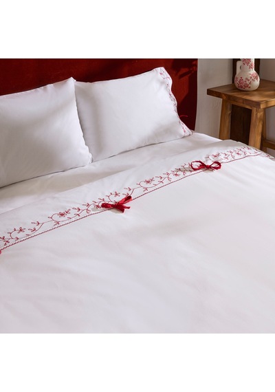 Karaca Home Calia %100 Pamuk Nakışlı Çift Kişilik Nevresim Takımı Beyaz Beyaz