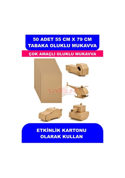 50 Adet 55cm X 79cm Baskısız Tabaka Oluklu Mukavva, Çocuk Etkinlik Kartonu, Maket Kartonu, Kargo Kartonu