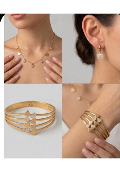 Kalpli Gold Rengi Çelik Takı Seti Gümüş - Rose Gold