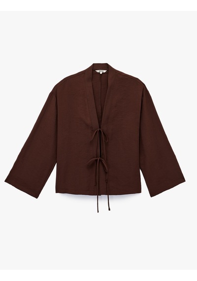 Koton Kruvaze Önden Bağlama Detaylı Geniş 3/4 Kol Modal Oversize Kimono Ceket Kahverengi 6sak50036pw Kahve Koton Kruvaze Önden Bağlama Detaylı Geniş 3/4 Kol Modal Oversize Kimono Ceket Kahverengi 6sak50036pw Kahve