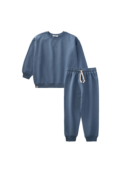Cigit Basıc Karyoka Detaylı Sweatshirt Takım 3-8 Yaş İndigo Mavi İndigo