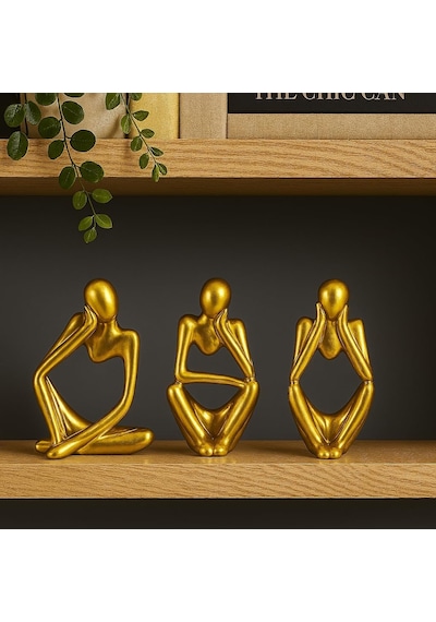 Ev & Ofis Dekoru Gold 3 Lü İnsan Figürü Seti El Yapımı Minimalist Heykel Takımı