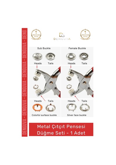 Çıtçıtpensesi 11 Mm Metal Perçin Dikiş Nakış El İşleri Hobi Tekstil Çıtçıt Pensesi 25 Düğme Seti