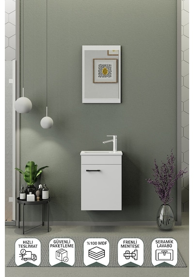 Biani Fix Arya Mini 42 Cm Banyo Dolabı,Seramik Lavabolu, Aynalı,Lavabo Dahil,Mdf,Mat Beyaz Biani Fix Arya Mini 42 Cm Banyo Dolabı,Seramik Lavabolu, Aynalı,Lavabo Dahil,Mdf,Mat Beyaz