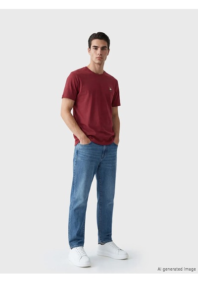 Lc Waikiki Bordo Bisiklet Yaka Ayı Teddy Nakışlı Erkek Tişört