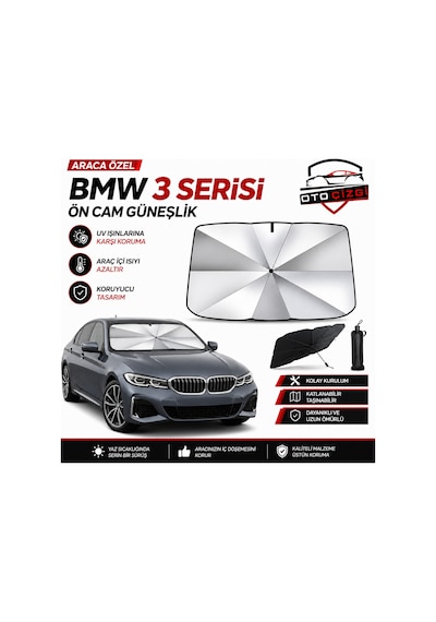 Bmw 3 Serisi Şemsiye Tip Ön Cam Güneşliği Katlanabilir Uv Korumalı Araç Cam Güneşlik