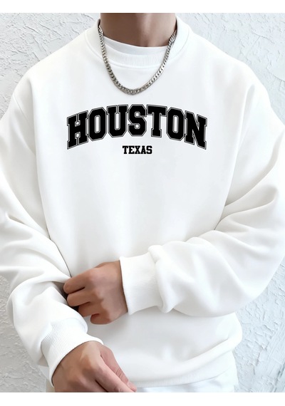Startmore Tarzsokak Houston Texas Sanat Mektup Baskı Erkek Sonbahar Sıcak Tişörtü Rahat Moda Kapşonlu Spor Uzun K Beyaz