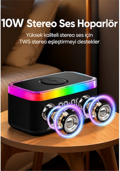 Jedel Sa-148 Dijital Saatli Bluetooth Hoparlör Ve 15w Hızlı Kablosuz Şarj İstasyonu