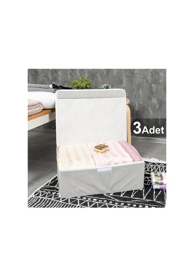 Tr Çok Amaçlı Düzenleyici Kapaklı Sandık Tipi Kutu Hurç Organizer 3 Lü Set Gri, Baza 50 X 40 X 19 Diğer