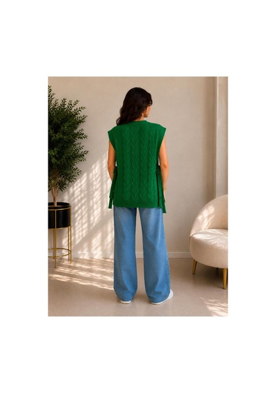 Hira Life Fashion Kadın Bisiklet Yaka Yanları Açık Bağcıklı Oversize Triko Süveter Yeşil Yeşil Hira Life Fashion Kadın Bisiklet Yaka Yanları Açık Bağcıklı Oversize Triko Süveter Yeşil Yeşil