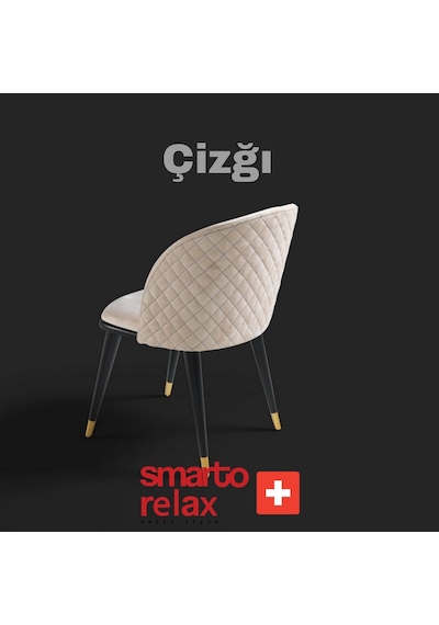 Smarto Relax Çizgi 2'li Yemek Masası Sandalye Seti - Ahşap Ayaklı, Beyaz Kumaş Kahverengi & Bej
