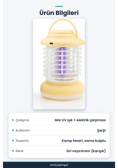 Uv Işıklı Sinek Kovucu - Kamp Tipi - Şarjlı Fener