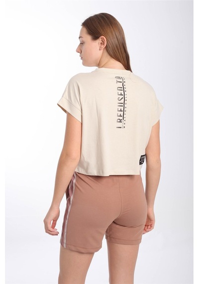 Maraton Sportswear Comfort Kadın Bisiklet Yaka Kısa Kol Basic Kil Rengi Crop Top 20856 Gri