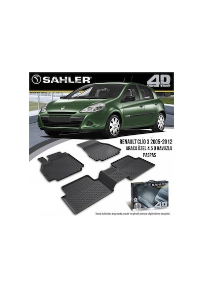 Sahler Renault Clio 3 Havuzlu Paspas 4.5D 2008 Model Uyumlu