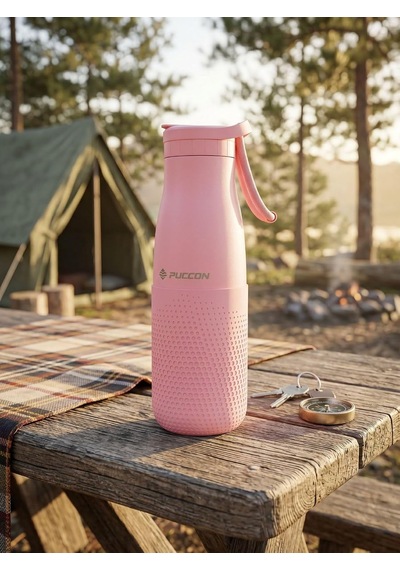 Pembe 500 Ml Çelik Okul Matarası - Silikon Gövdeli Nokta Çelik Termos - 50025 Diğer