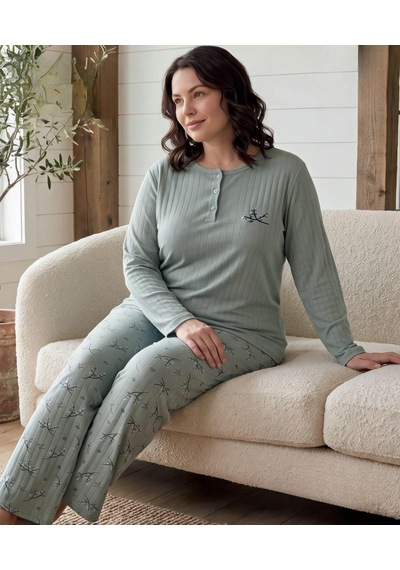 Lana Kadın Battal Pamuk Likralı Raporlu İnterlok Kışlık Pijama Takımı 245/18 - 1 Adet Yeşil Lana Kadın Battal Pamuk Likralı Raporlu İnterlok Kışlık Pijama Takımı 245/18 - 1 Adet Yeşil