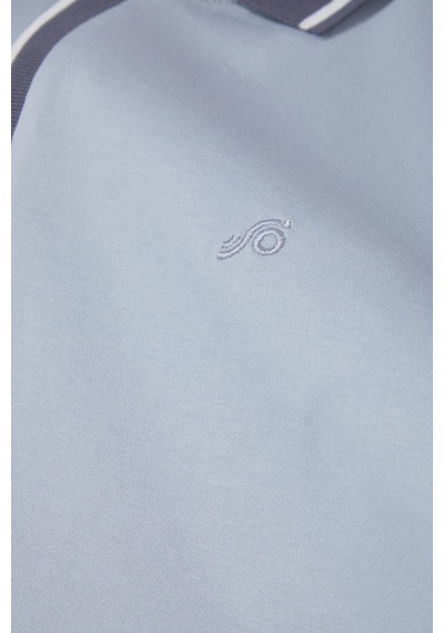 Fermuarlı Polo Yaka Erkek T-shirt Açık Gri Açık Gri