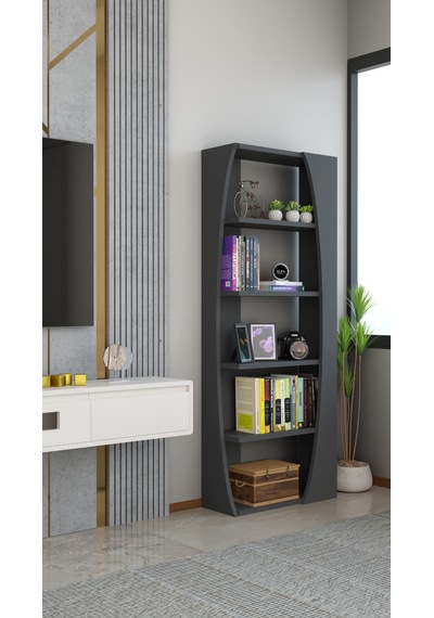 6 Raflı Kitaplık 50 Cm Seti Salon Rafı Ofis Mobilyası - Dekoratif & Kitap Rafı Antrasit