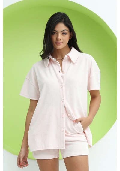 Polo State Kadın Havlu Kumaş Gömlek Pembe