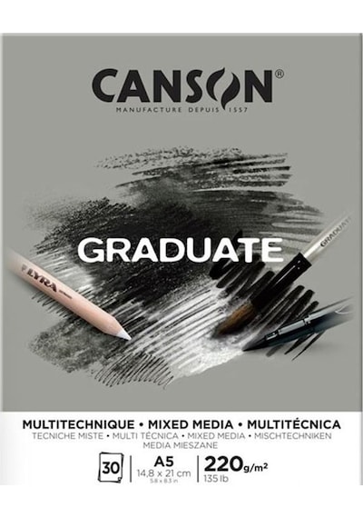 Canson Çizim Bloğu Graduate Mıx Medıa Gri 30 Syf A5 220 Gr