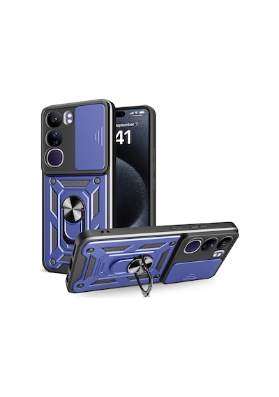 Teleplus Vivo V40 Lite Kılıf Magnetik Standlı Kamera Korumalı Slide Sürgülü Cover Kapak Lacivert