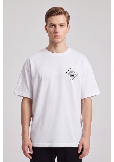 Black Nova Oversize Baskılı Unisex %100 Pamuk T-shirt Gasoline Bandit Beyaz