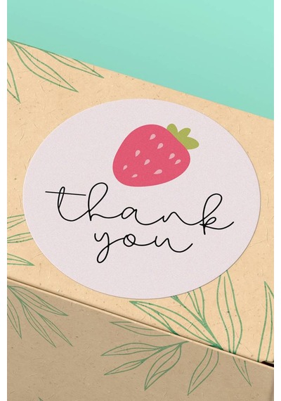 Çilekli Thank You Teşekkür Sticker 3x3cm St2233 Çok Renkli
