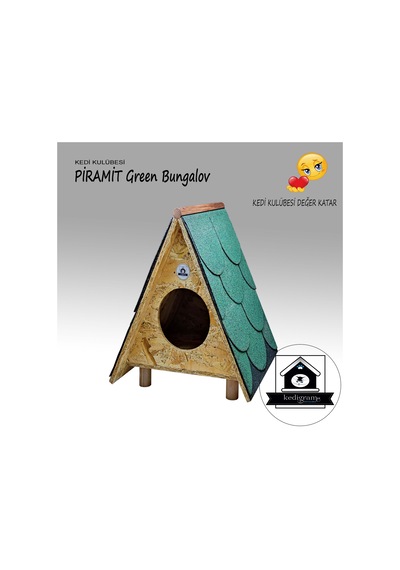 Kedigram Kedi Kulübesi Piramit Villa Greenroof Shingle Kaplama Kedi Evi 37 x 37 CM