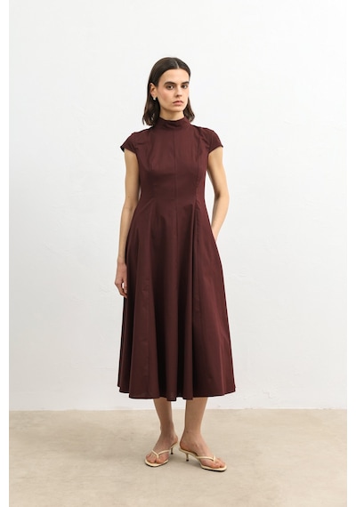 Antioch Poplin Kadın Midi Elbise Bordo