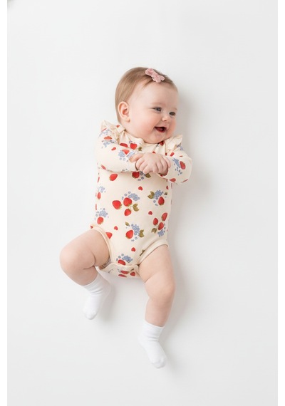 Tiffany Baby & Kids Strawberry Garden Organik Tasarımlı Uzun Kol Body ekru