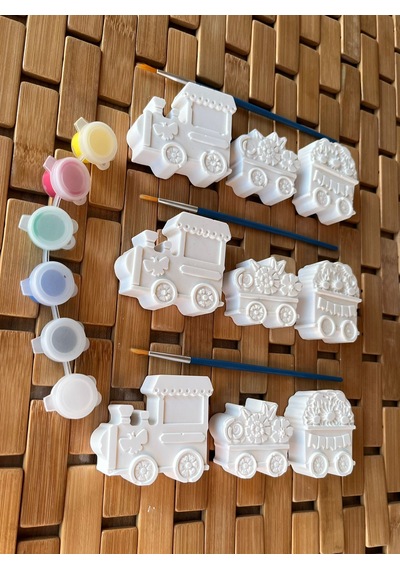 Tren Temalı Taş Boyama Seti Çiçekli Vagon Figürleri Çocuklar İçin Eğlenceli Aktivite