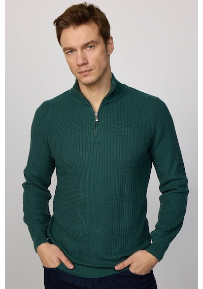 Tudors Slim Fit Dar Kesim Dik Yaka Fermuarlı Desenli Yeşil Erkek Triko Kazak-28925 Yeşil Tudors Slim Fit Dar Kesim Dik Yaka Fermuarlı Desenli Yeşil Erkek Triko Kazak-28925 Yeşil