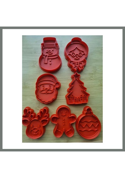 Bezos 3d Baskı Yılbaşı Kurabiye Kalıbı Ve Damga Seti Noel Baba Ren Geyiği Kardan Adam Çam Ağacı Kırmızı Mmbz