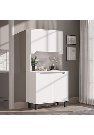 Defne Kahve Köşesi, Çok Amaçlı Dolap, 4 Kapaklı Kiler Dolabı, Mutfak Dolabı 90 Cm Mat Beyaz Defne Kahve Köşesi, Çok Amaçlı Dolap, 4 Kapaklı Kiler Dolabı, Mutfak Dolabı 90 Cm Mat Beyaz