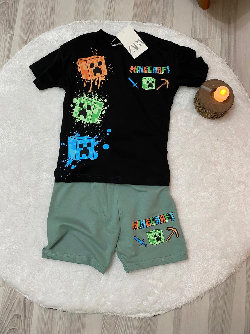 Cg Kids Minecraft Mükemmel Kaliteli Baskı Erkek Çocuk Alt Üst Tak Siyah - Mint Yeşili Cg Kids Minecraft Mükemmel Kaliteli Baskı Erkek Çocuk Alt Üst Tak Siyah - Mint Yeşili