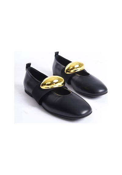 Mubiano Hakiki Deri Collection Kadın Gold Toka Detaylı Babet Siyah - Mcrgn8037 - S Siyah