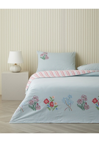 Pastel Gingham Pamuklu Çift Kişilik Nevresim Seti 200x220 Cm Pembe - Turuncu