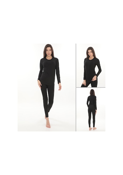 Termal İçlik Şardonlu Unisex , Uzun Kollu Alt Üst Takım Siyah