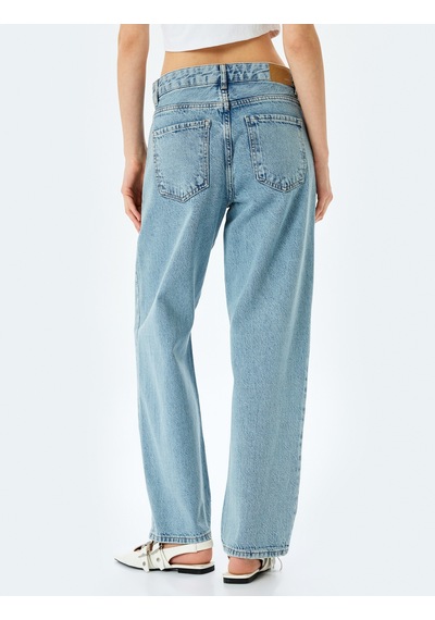 Koton Straight Fit Normal Bel Cepli Kot Pantolon - Straight Jeans Açık İndigo 5sal40048md Açık İndigo