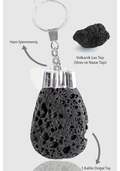 Sertifikalı Ham İşlenmemiş Model Lav Taşı Doğal Taş Anahtarlık