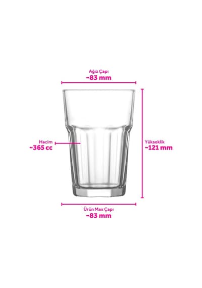Lav Aras Cam Meşrubat Bardağı 6'lı 365 ml (Su/Soğuk Kahve Bardağı )