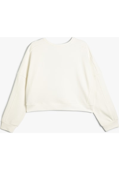 Koton Kolej Sweatshirt Bisiklet Yaka Baskılı Standart Kesim Ekru 4sak10287ek Ekru