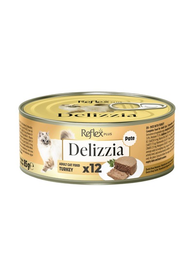 Delizzia Kıyılmış Hindi Etli Yetişkin Kedi Maması 12 X 85 Gr.
