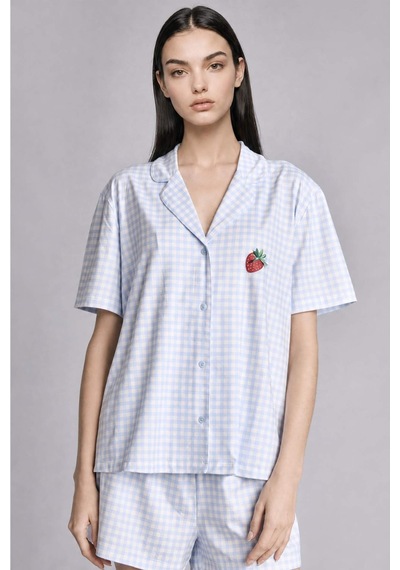 Defacto Regular Fıt Şortlu Kısa Kollu 2li Kareli Softshell Açık Mavi Pijama Takımı H6375ax26hsbe250 Mavi-be250