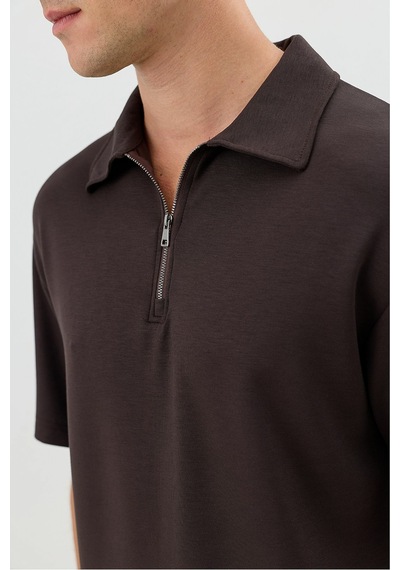 Antioch Polo Yaka Basic T-shirt Kahverengi