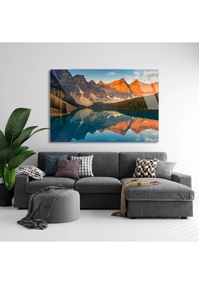 Dağ Göl Yansıması - Cam Tablo - Deg1041 110 X 70 Cm