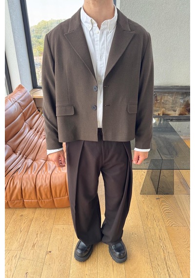Flaw Crop Fit Blazer Ceket Kahverengi-28054 Kahverengi