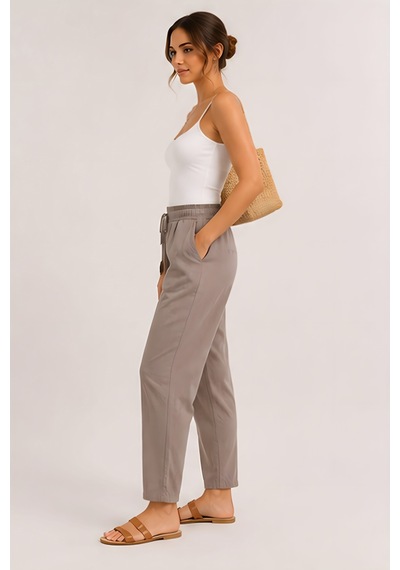 Lili Woman Kadın Taupe Natural Bağcıklı Dar Paça Pantolon E.3076 Vizon