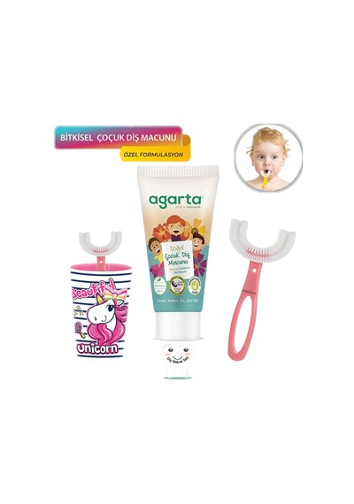 Mas Lord U Tipi Yeni Nesil Diş Fırçası Seti - Pembe Fırçalık + Pembe Düz 6-12 Yaş +Agarta Çocuk Diş Macunu