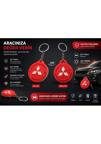 Mitsubishi Anahtarlık , Mitsubishi Döner Araç Anahtarlık - Mitsubishi Çift Yönlü Araba Anahtarlığı